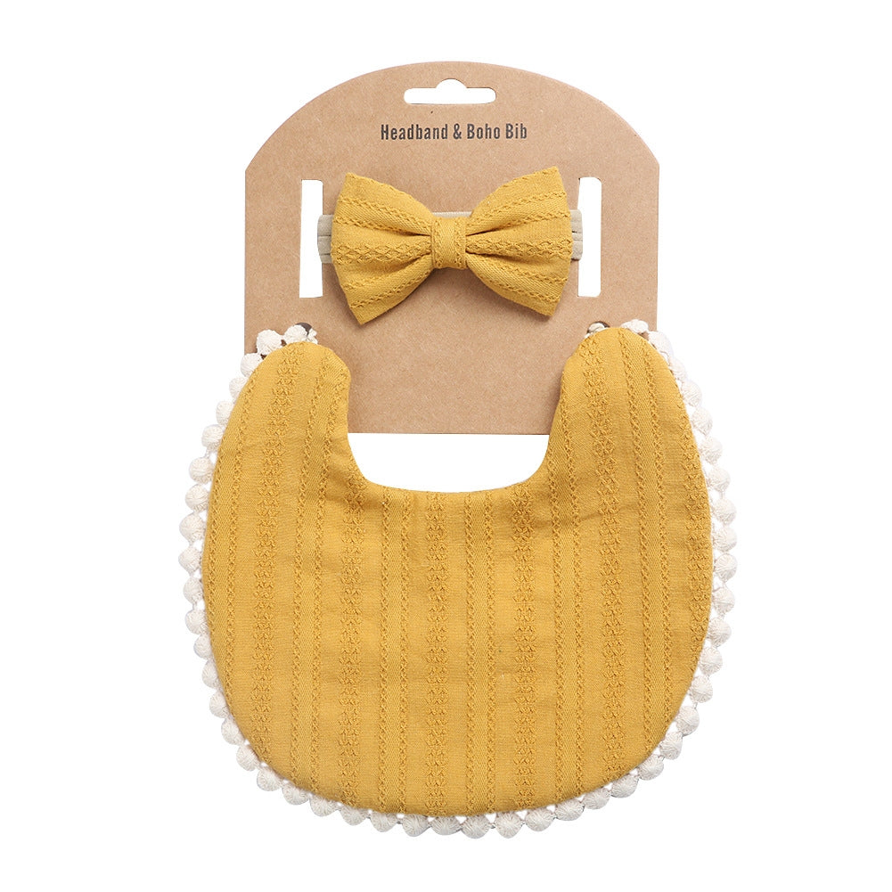 Linen Cotton Double-Sided Headband & Bib Set