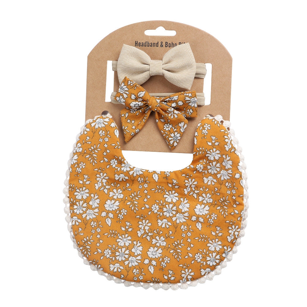 Linen Cotton Double-Sided Headband & Bib Set