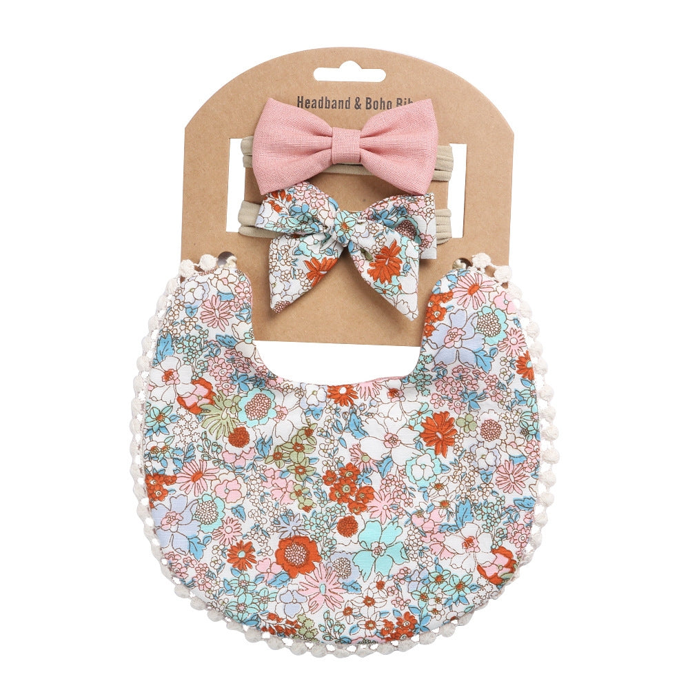 Linen Cotton Double-Sided Headband & Bib Set