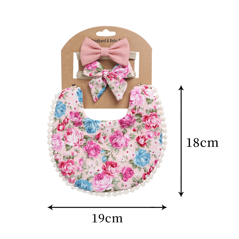 Linen Cotton Double-Sided Headband & Bib Set