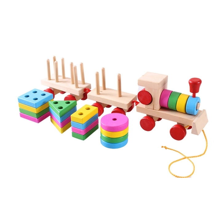 Wooden Train Pulley with Stacking Shapes